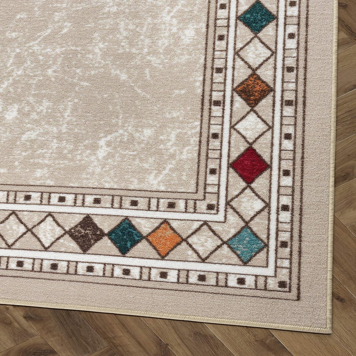 Antep Rugs Alfombras Modern Bordered 8x10 Non-Skid (Non-Slip) Low Profile Pile Rubber Backing Indoor Area Rugs (Beige, 7'10" x 10')