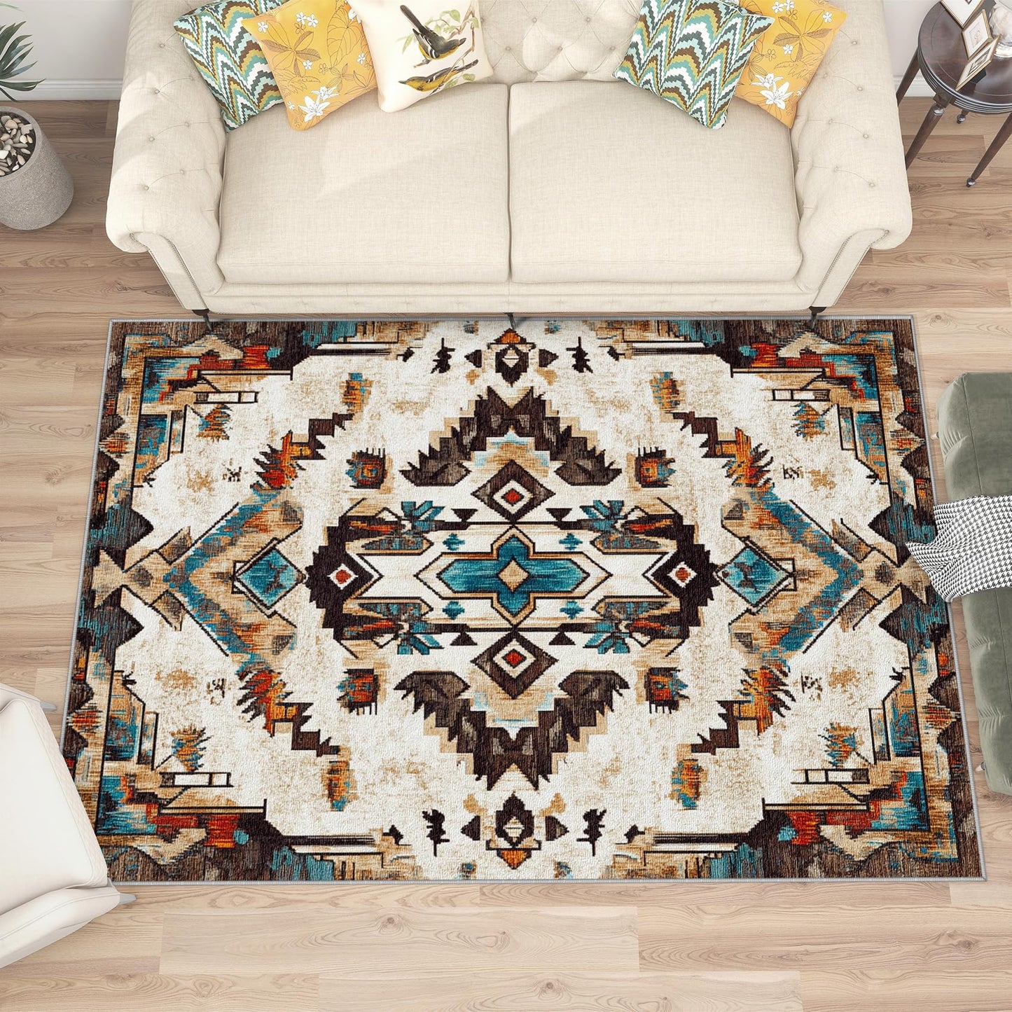 Aquailis Aztec Rugs for Living Room - 8x10 Rug, Native American Rug for Living Room, Tribal Geometric Washable Rugs for Bedroom, Boho Southwestern Area Rug, Western Ethnic Carpet, Aztec Gifts