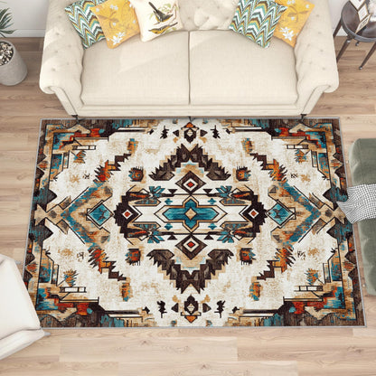 Aquailis Aztec Rugs for Living Room - 8x10 Rug, Native American Rug for Living Room, Tribal Geometric Washable Rugs for Bedroom, Boho Southwestern Area Rug, Western Ethnic Carpet, Aztec Gifts