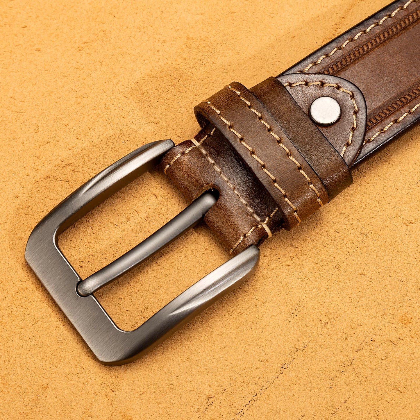 HOLMANSE Italian Full Grain Leather Belt for Men Western Cowboy Casual Jean Belt 1.5 Wide 7 Holes Gift Box Packaging (Full Grain Leather/Brown, Belt Size 36 / Pants Size 34)