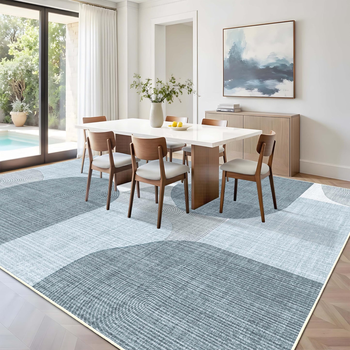 Castage Large Modern Area Rugs 8x10 Washable Rug for Living Room Bedroom Dining Room,Boho Abstract Geometric Non Slip Carpet,Blue Grey