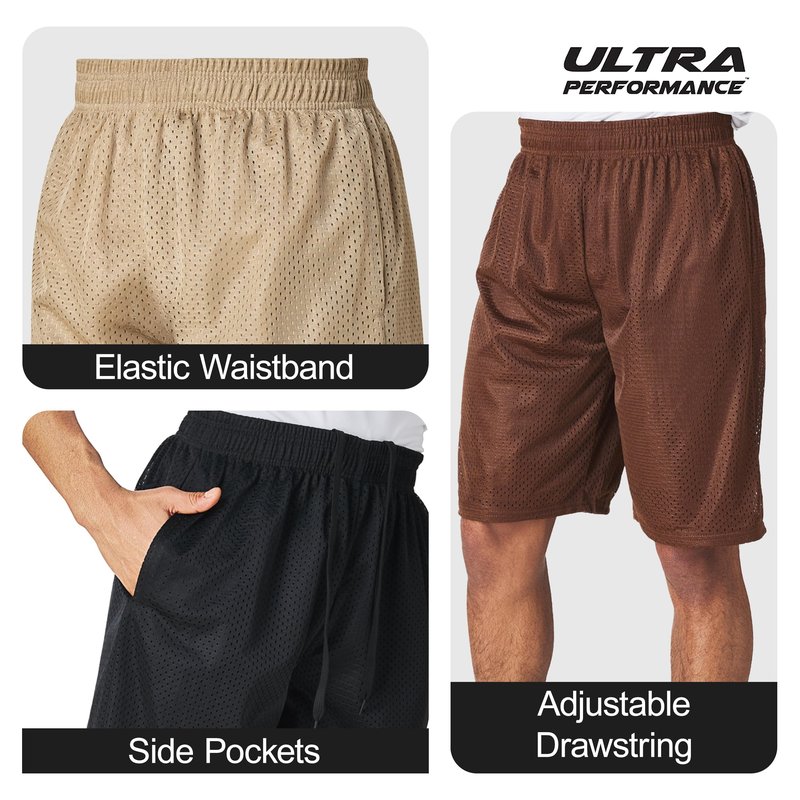 Ultra Performance Men's Athletic Mesh Short's 3 Pack Mens Basketball Shorts Gym Workout & Sport Short with Pockets for Men