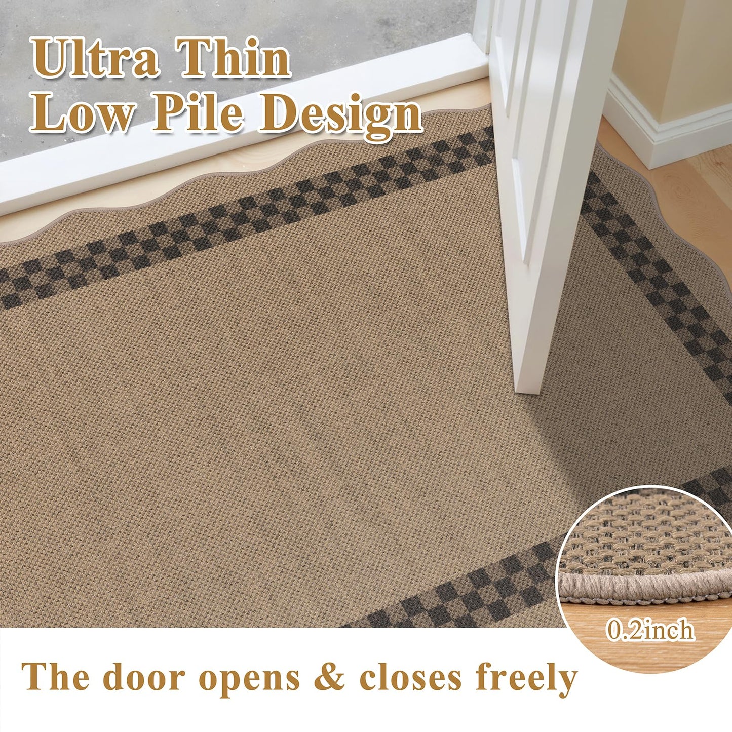 U'Artlines Long Hallway Runner Rug, 2'x8' Non Slip Washable Jute Kitchen Rug, Farmhouse Floor Carpet Runners for Kitchen, Entryway, Bathroom, Laundry Room, Indoor Home Decor(Checked)