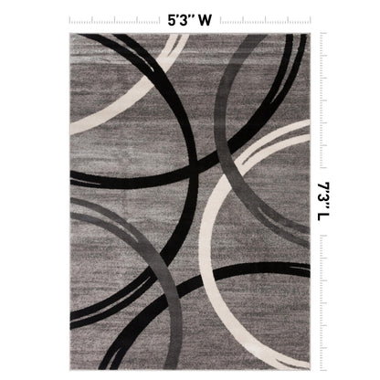Rugshop Wavy Circles Design Area Rug, Fade-Resistant Carpet for Living Room, Dining Room, or Bedroom, Gray, 5'3" x 7'3"