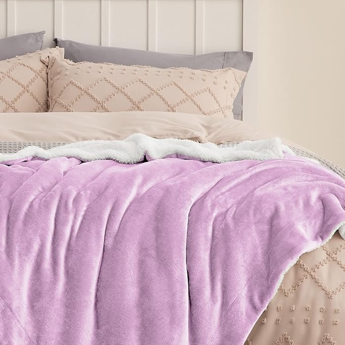 Bedsure GentleSoft Sherpa Fleece Throw Blanket Twin Size for Couch - Thick and Warm Throw for Girls, Soft Fuzzy Plush Twin Blanket for Winter, Lilac, 60x80 Inches