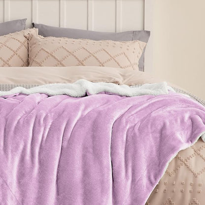 Bedsure GentleSoft Sherpa Fleece Throw Blanket Twin Size for Couch - Thick and Warm Throw for Girls, Soft Fuzzy Plush Twin Blanket for Winter, Lilac, 60x80 Inches