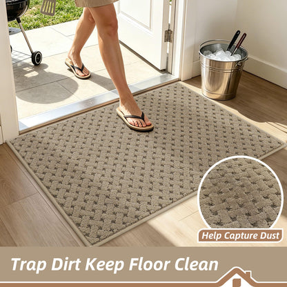 BEQHAUSE Dirt Trapper Door Mat Non-Slip Entryway Rugs Stain Resistant Absorbent Dog Doormats Woven-Look Washable Welcome Floor Doormat for Front Back Door, Dirty Wet Shoes & Paws, 36" x 60", Beige