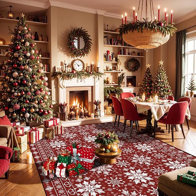2' X 3' Christmas Rug Snowflake Area Rugs Washable Non-Slip for Indoor Entryway Dorm Laundry Bedroom Living Room Xmas Doormat for Kids Women Merry Christmas Carpet Winter