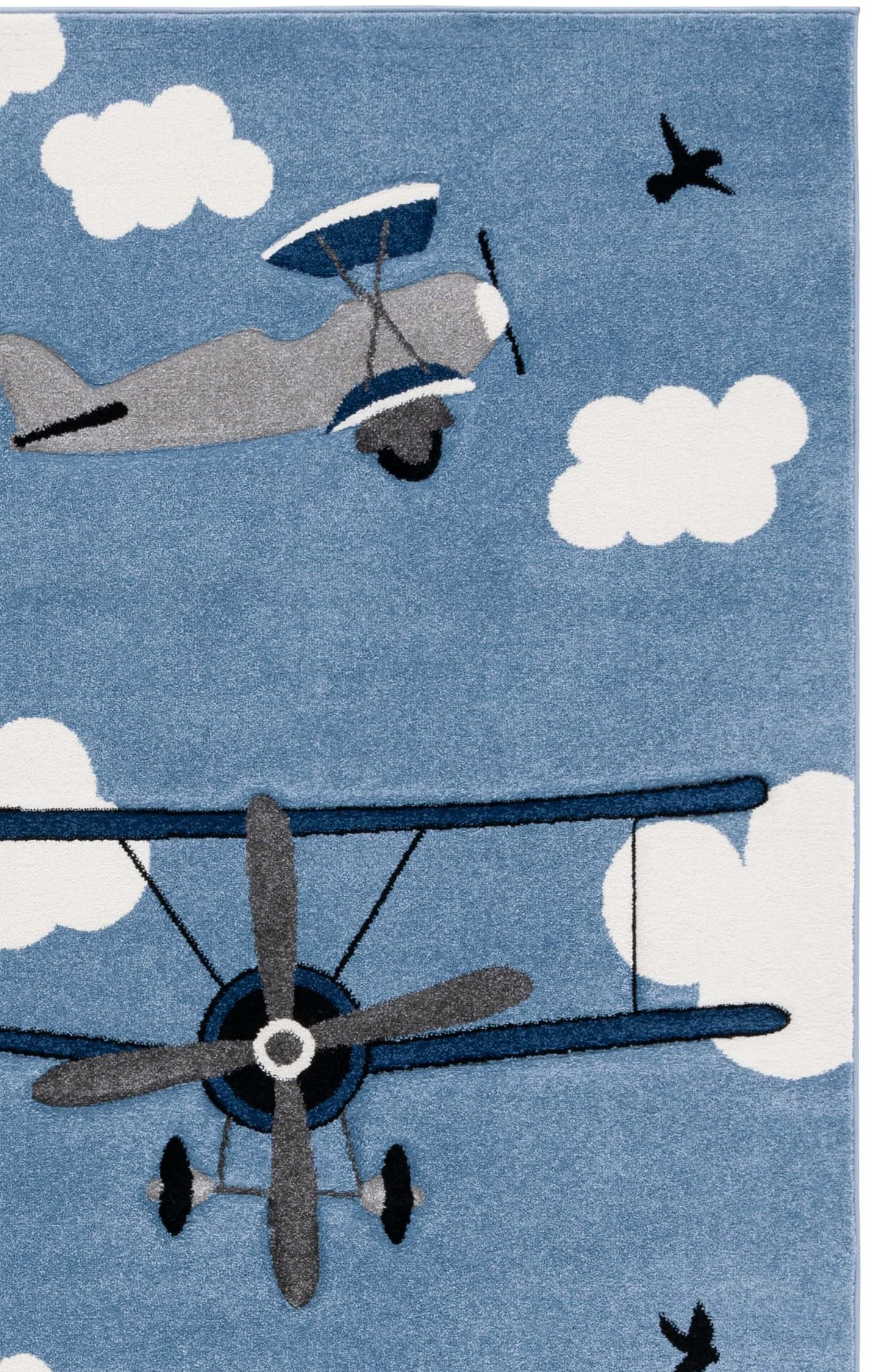 SAFAVIEH Carousel Kids Collection Area Rug - 5'3" x 7'6", Blue & Ivory, Non-Shedding & Easy Care, Ideal for High Traffic Areas for Boys & Girls in Playroom, Nursery, Bedroom (CRK137M-5)