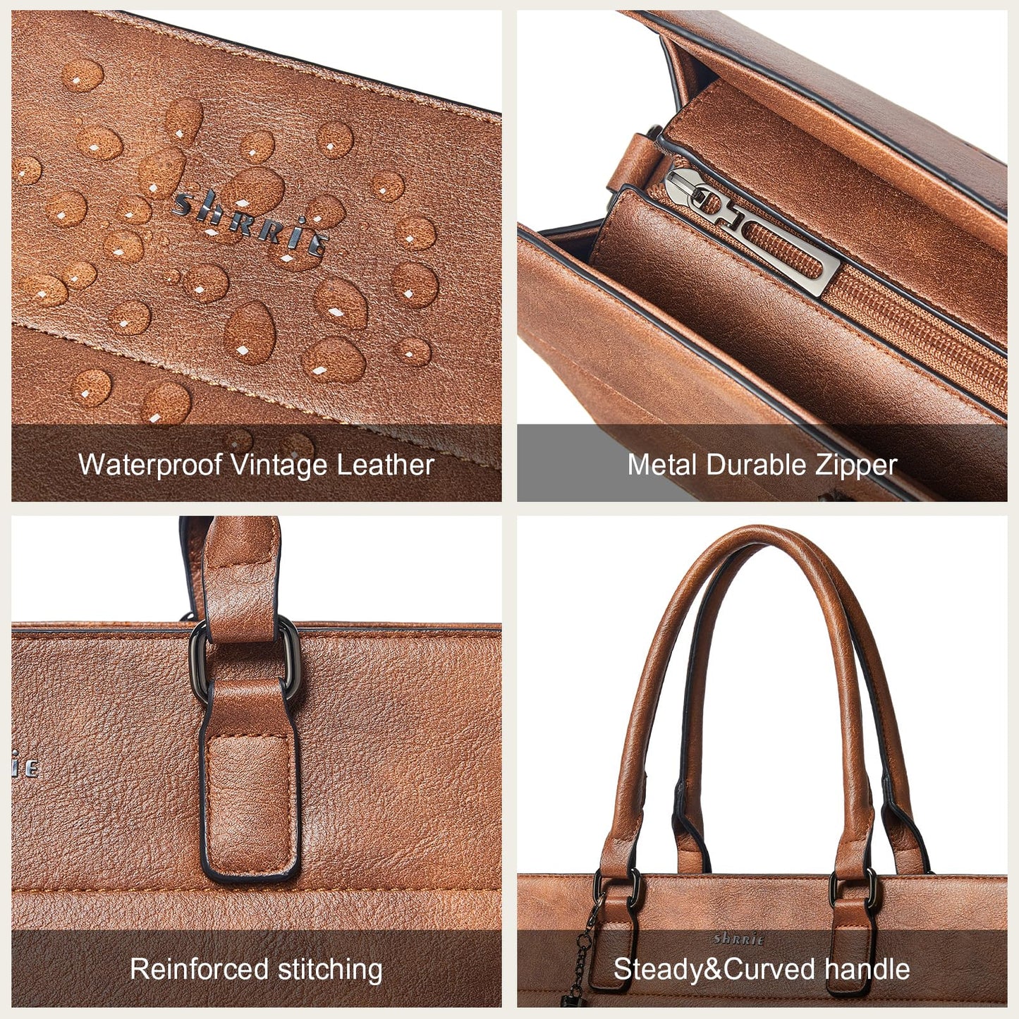 Shrrie 17 inch Laptop Bag for Women,Water-Resistant Work Bag LaptopTote Bag,Professional Business Tote for Office,Travel,College-Fits 15.6 Laptop&Tablet,Briefcase with Satchel Purse,Two-toned Brown