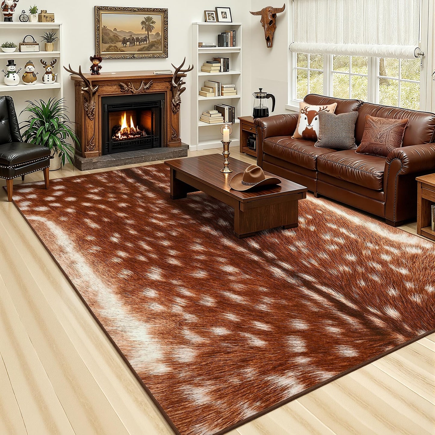 AROGAN Premium Deer Rug for Bedroom 4×6 Feet, Machine Washable Animal Hide Print Area Rug, Large Non-Slip Faux Fur Deer Skin Rugs Carpet for Office Living Room Dinner Room Home Decor