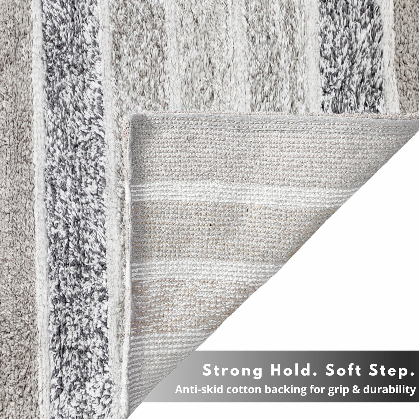 Ramanta Home Alpine Stripe 100% Cotton Bath Rug Set of 2 - Light Grey, Non Slip Soft Absorbent Bath Rug Set for Bathroom, Kitchen, Machine Washable Floor Mats - 21x32 & 17x24 Inch