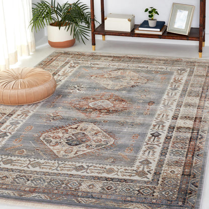 SAFAVIEH Persian Collection Area Rug - 5'3" x 7'7", Grey & Cream, Rustic Boho Oriental Fringe Design, Non-Shedding & Easy Care, Ideal for High Traffic Areas in Living Room, Bedroom (VTP669F)