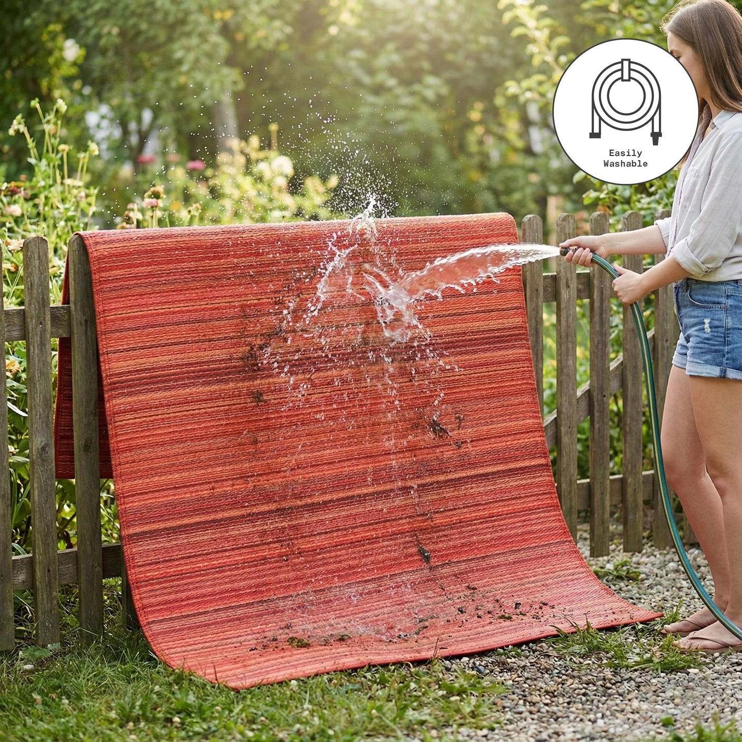 Fab Habitat Outdoor Rug - Waterproof, Fade Resistant, Crease-Free - Premium Recycled Plastic - Striped - Patio, Deck, Porch, Balcony, Laundry Room - Cancun - Sunset - 4 x 6 ft