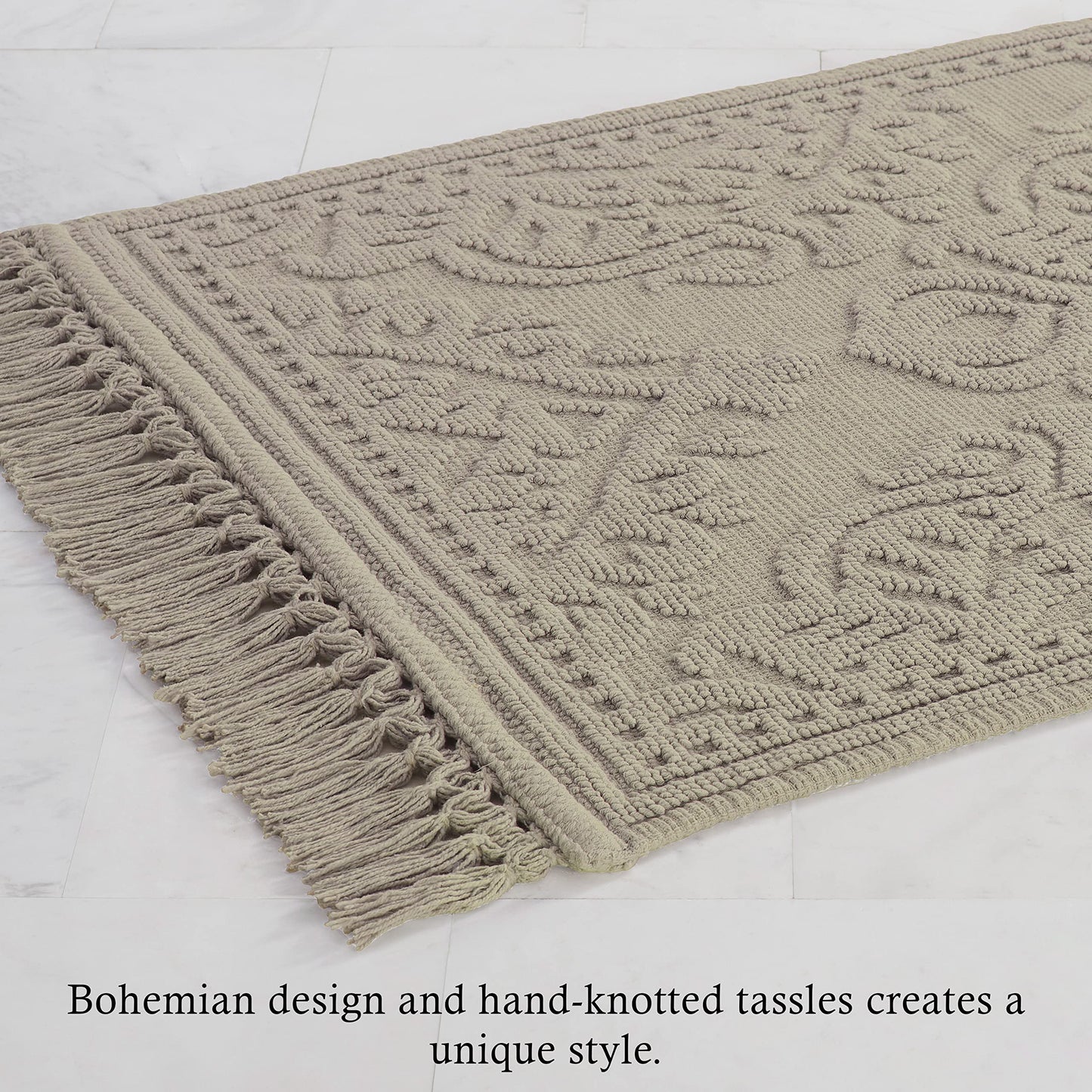 Jean Pierre - Ricardo Bath Mat, Woven Fringe Bathroom Rugs, 100% Cotton, Premium Bathroom Decor - Measures 21" x 41" - Linen