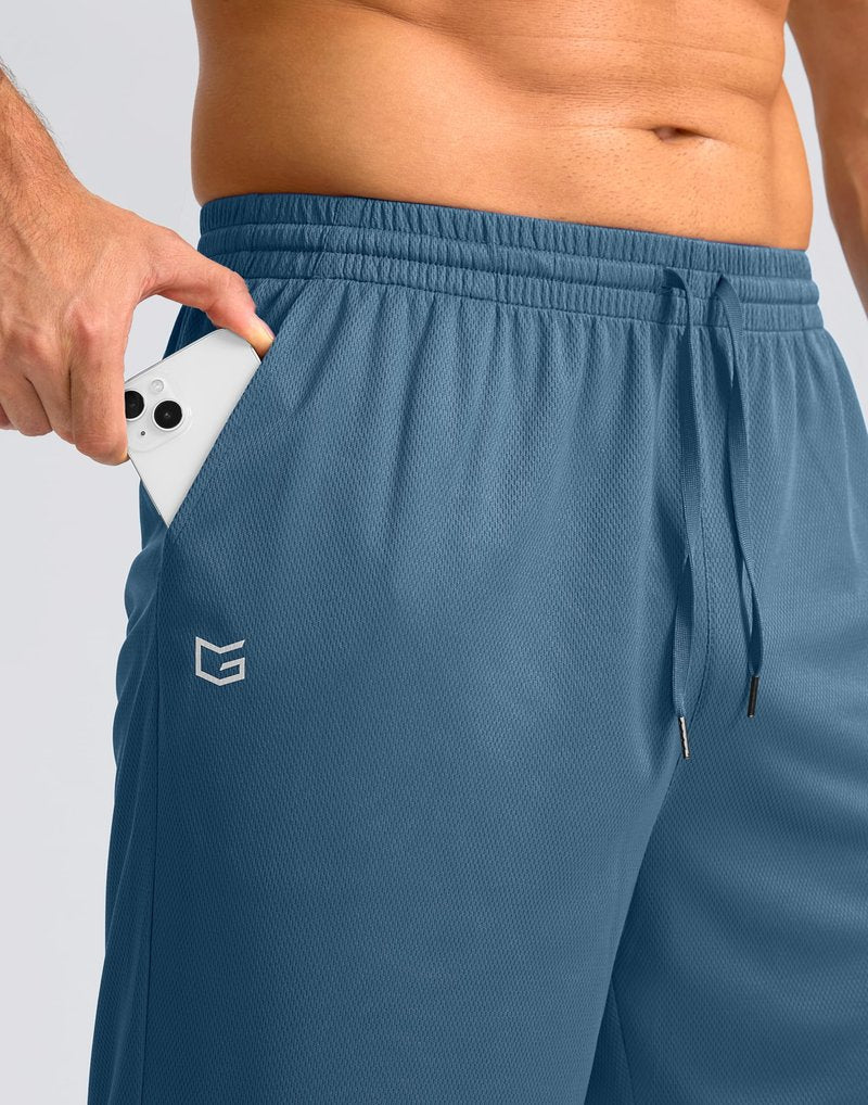 G Gradual Men's Athletic Shorts with Pockets 9" / 11" Long Basketball Shorts Lightweight Quick Dry Gym Workout Shorts for Men(Dusty Blue,L)