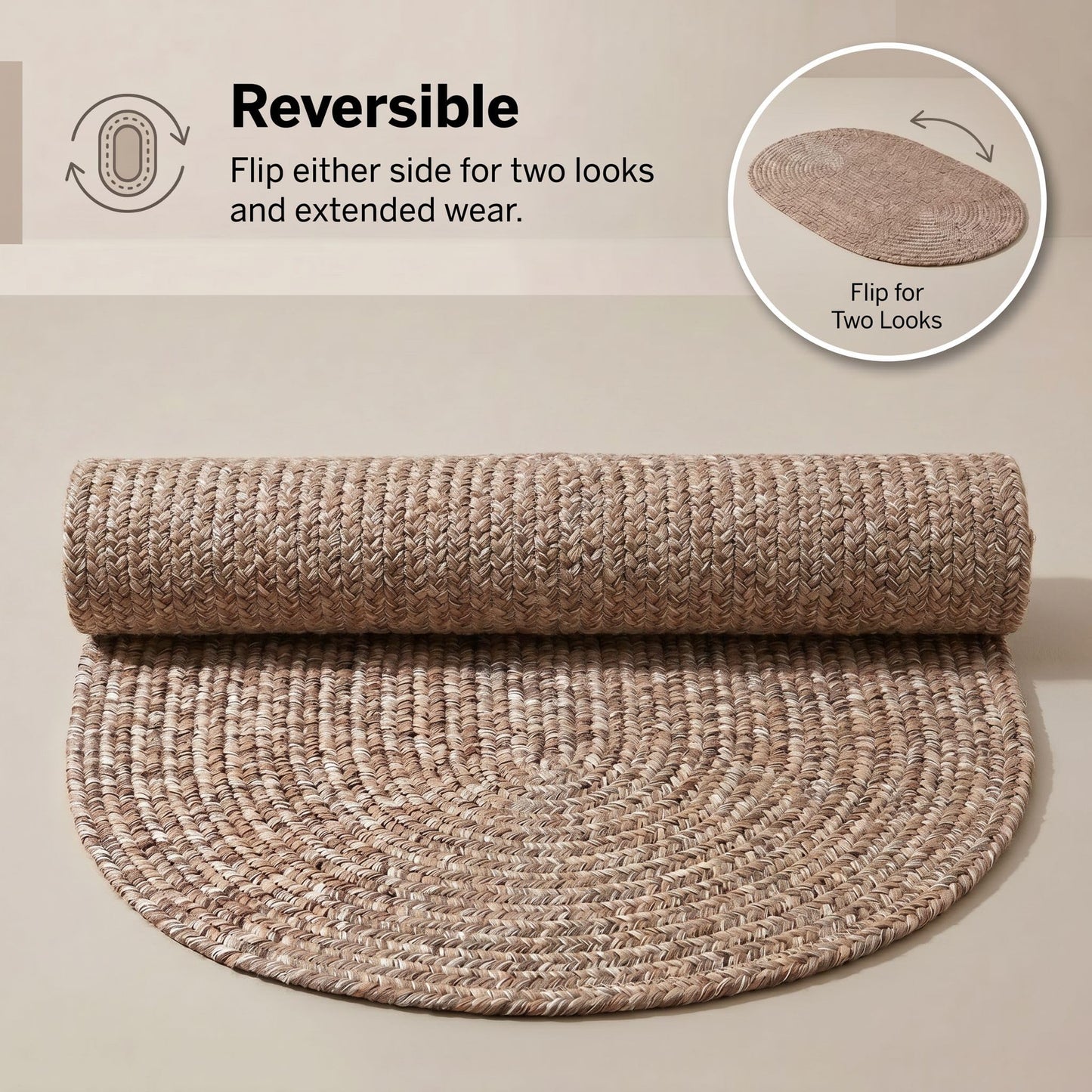 Super Area Rugs Rustic Farmhouse Living Indoor/Outdoor Reversible Braided Rug - Made in USA - Brown Mix 2' X 3' Oval