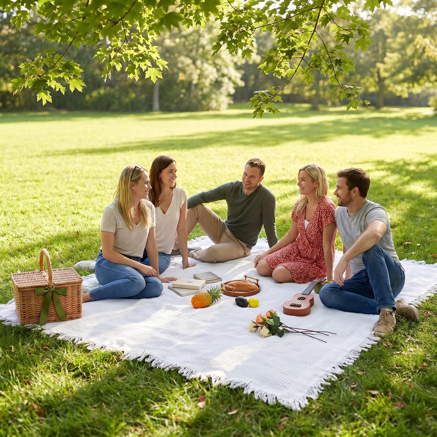 Zyntrytong 70"x 70" Picnic Blanket Extra Large,Layer Outdoor Blanket for 5 to 7 Adults,Camping Grass Lawn Park Accessories Cute Couple Gifts Ideas Wedding Registry for Park, Beach (White)