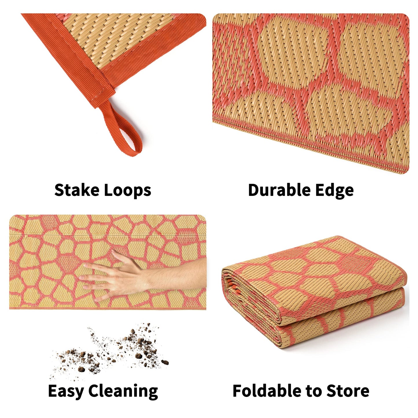 Boulder Bee Outdoor Rugs | Plastic Straw Rug | Waterproof Outdoor Camping Rugs | Quick Drying Picnic Rug | Sand Free Reversible Beach Mats | 5 x 8 Feet | 2.7 lb