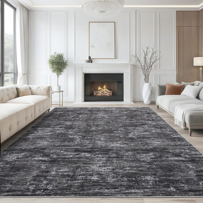 GarveeHome 8x10 Large Living Room Rug Machine Washable Area Rugs for Bedroom, Modern Solid Color Rugs with Rubber Backing, Stain Resistant Low Pile Neutral Mats for Bedroom, Dining Room, Dark Grey
