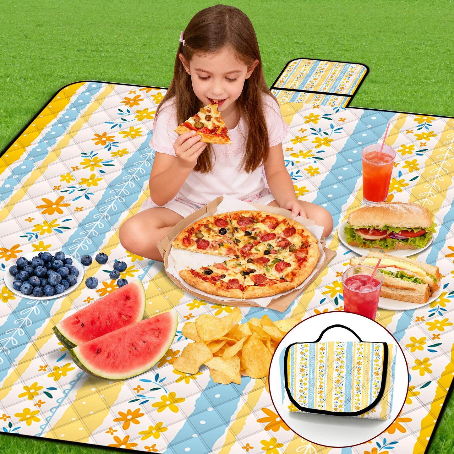 Extra Large Picnic Blanket Waterproof,80"x 80"Foldable Machine Washable Beach Blanket,Outdoor Blanket for 6-8 Adults,Suitable for Indoor Crawling,Park Beach,Camping,Hiking,Family Travel(Floral Print)