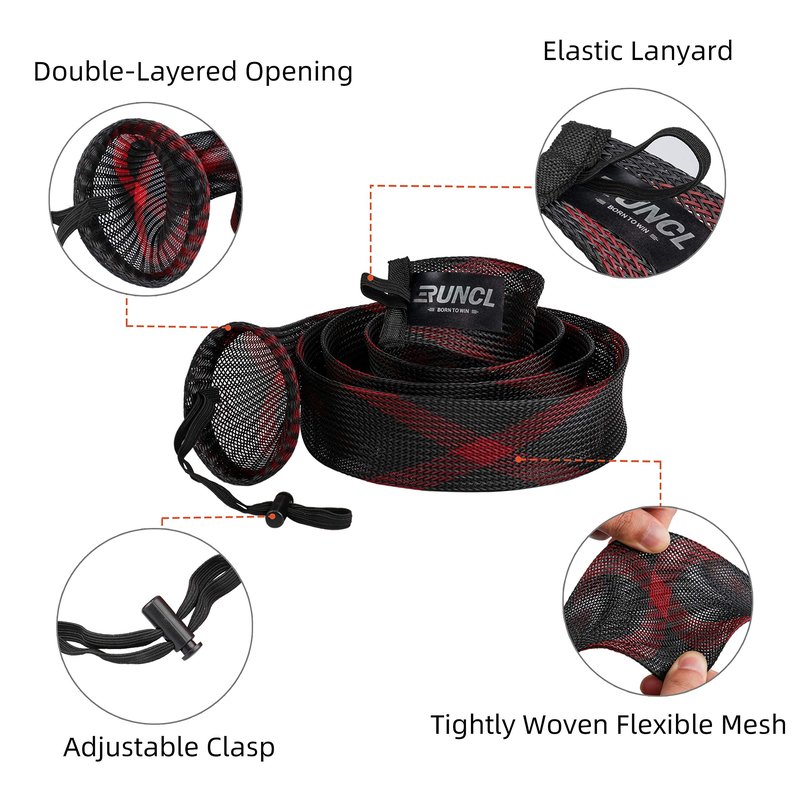 RUNCL Spinning Rod Socks, Fishing Rod Sleeves, Fishing Pole Sleeves (Red&Black, 2pcs) & Spinning Reel Bags, Fishing Reel Covers (2pcs)