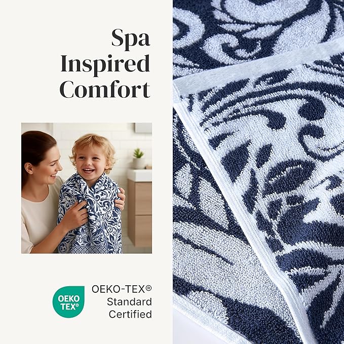Modern Threads Trefoil Filigree 6-Piece 100% Cotton Towel Set – Reversible Yarn