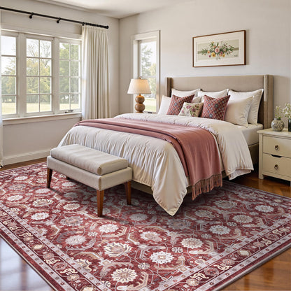 Woodbruy 5x7 Area Rugs, Soft Non Slip Low Pile Washable Rug, Boho Modern Rug for Living Room, Bedroom, Dining Room, Red