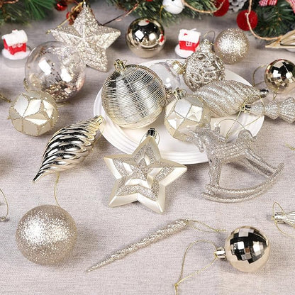 SHareconn 100pcs Christmas Tree Decorations Ornaments Set, Shatterproof Plastic Baubles Decorative Balls for Xmas Tree Decor Holiday Wedding Party, ChampagneGold