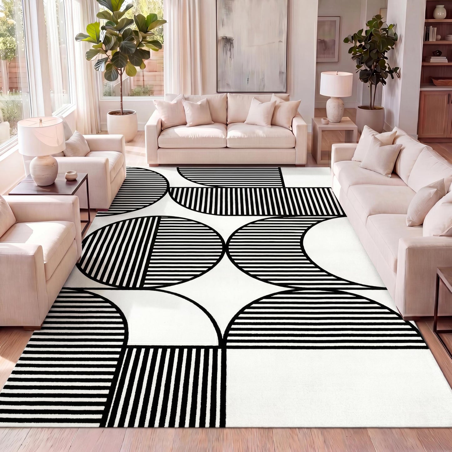 JONATHAN Y Nordby High-Low Arch Striped Black/White Indoor Area Rug, 4x6, Indoor, Non-Shedding, Stain Resistant for Bedroom, Living Room, Kitchen (SCN104G-4)