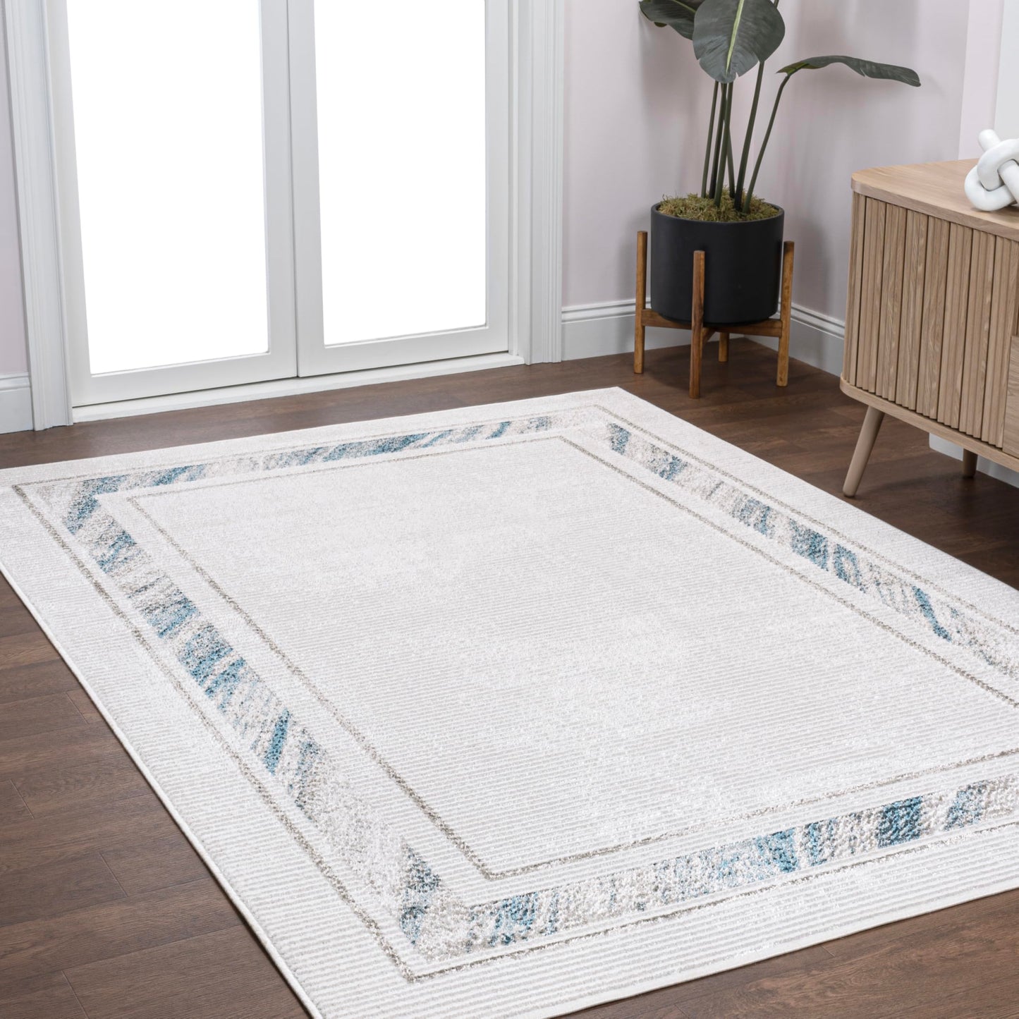 JONATHAN Y Marble Pattern High-Low Silver/Blue Indoor Area Rug, 3x5, Athens Classic Border, Easy-Cleaning for Living Room, Bedroom, Kitchen, Pet Friendly, Non-Shedding (CAR102B-3)