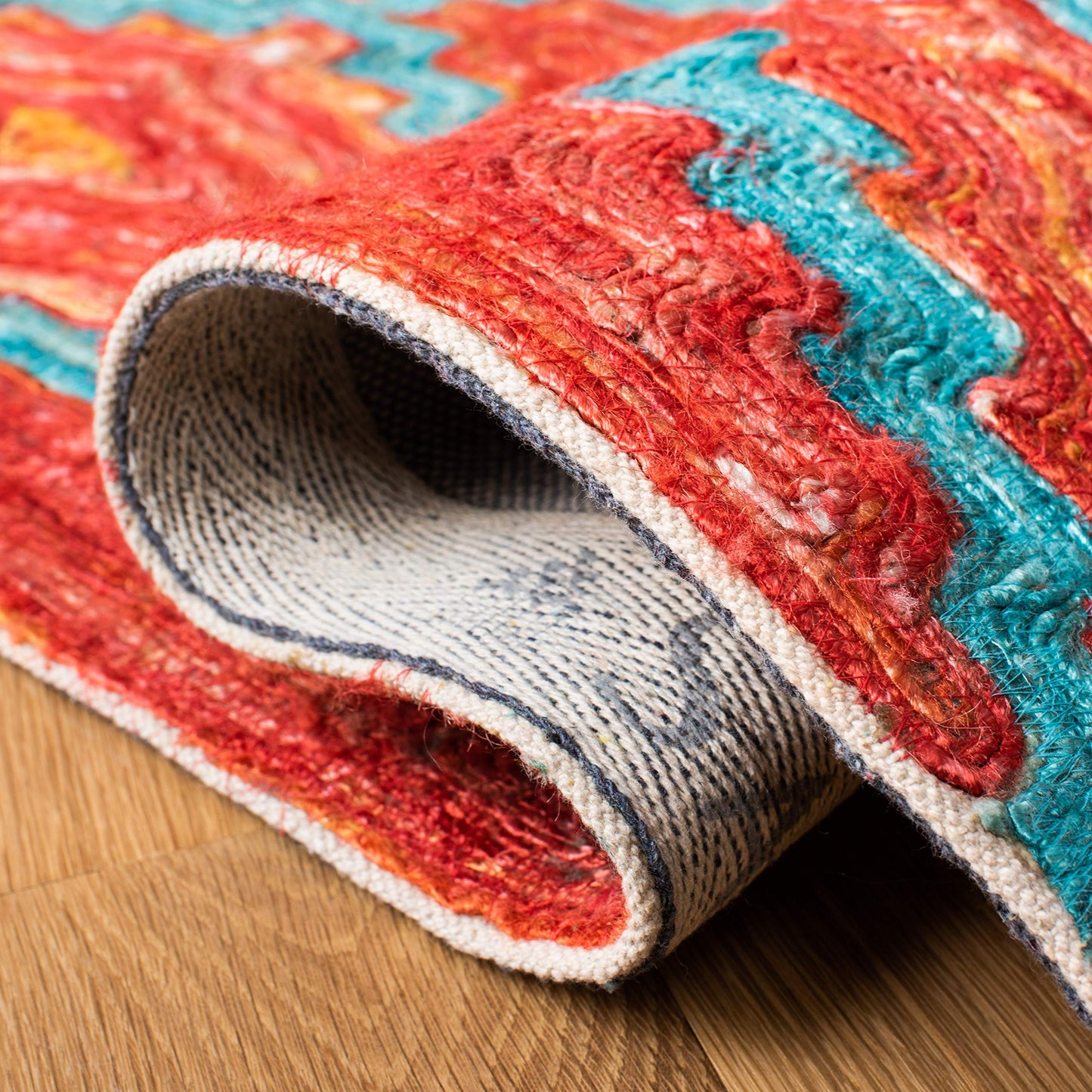 SAFAVIEH Sahara Collection Area Rug - 6' x 9', Rust & Aqua, Handmade Boho Tassel, Ideal for High Traffic Areas in Living Room, Bedroom (SAH467P)