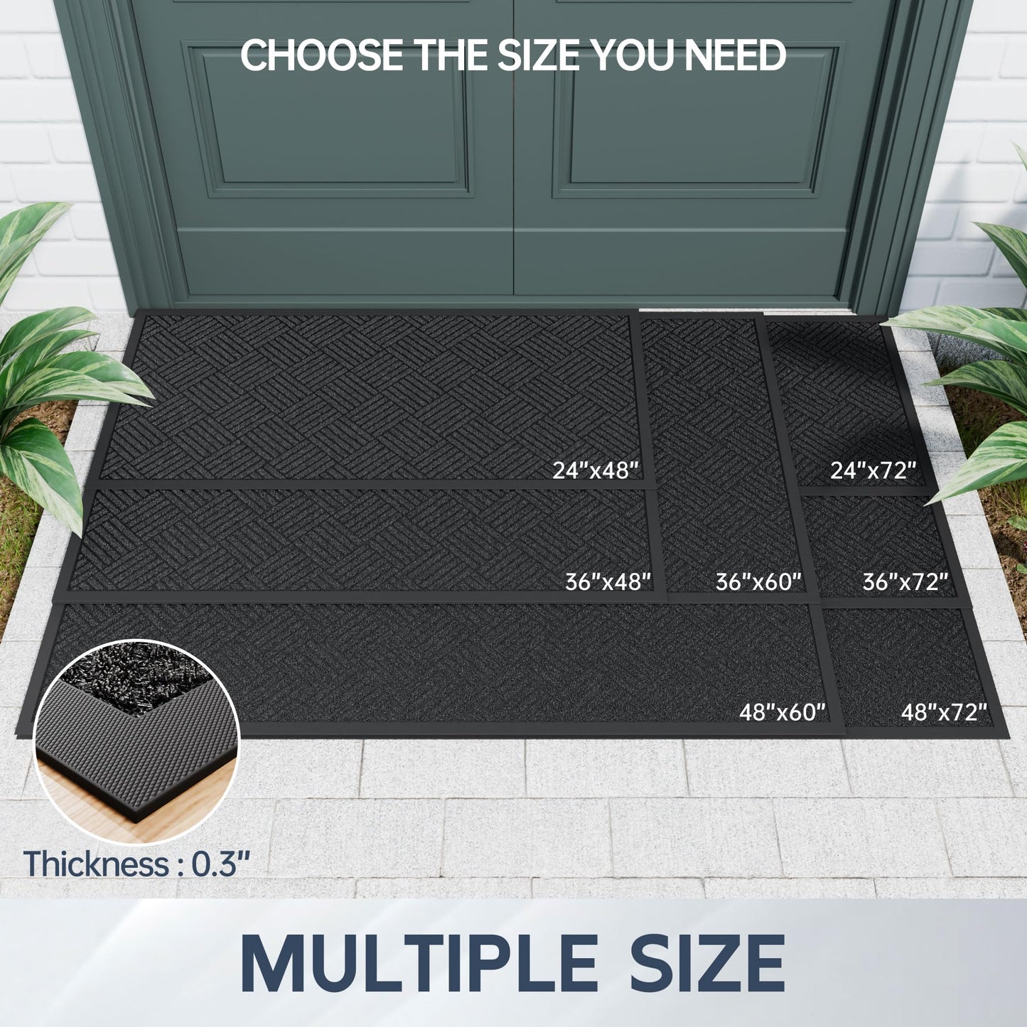 Futurwit Front Door Mat, 5' x 3' Heavy Duty Indoor Outdoor Doormat, Non-Slip Backing Welcome Mats for Entryway, Low Profile, Commercial Door Mats