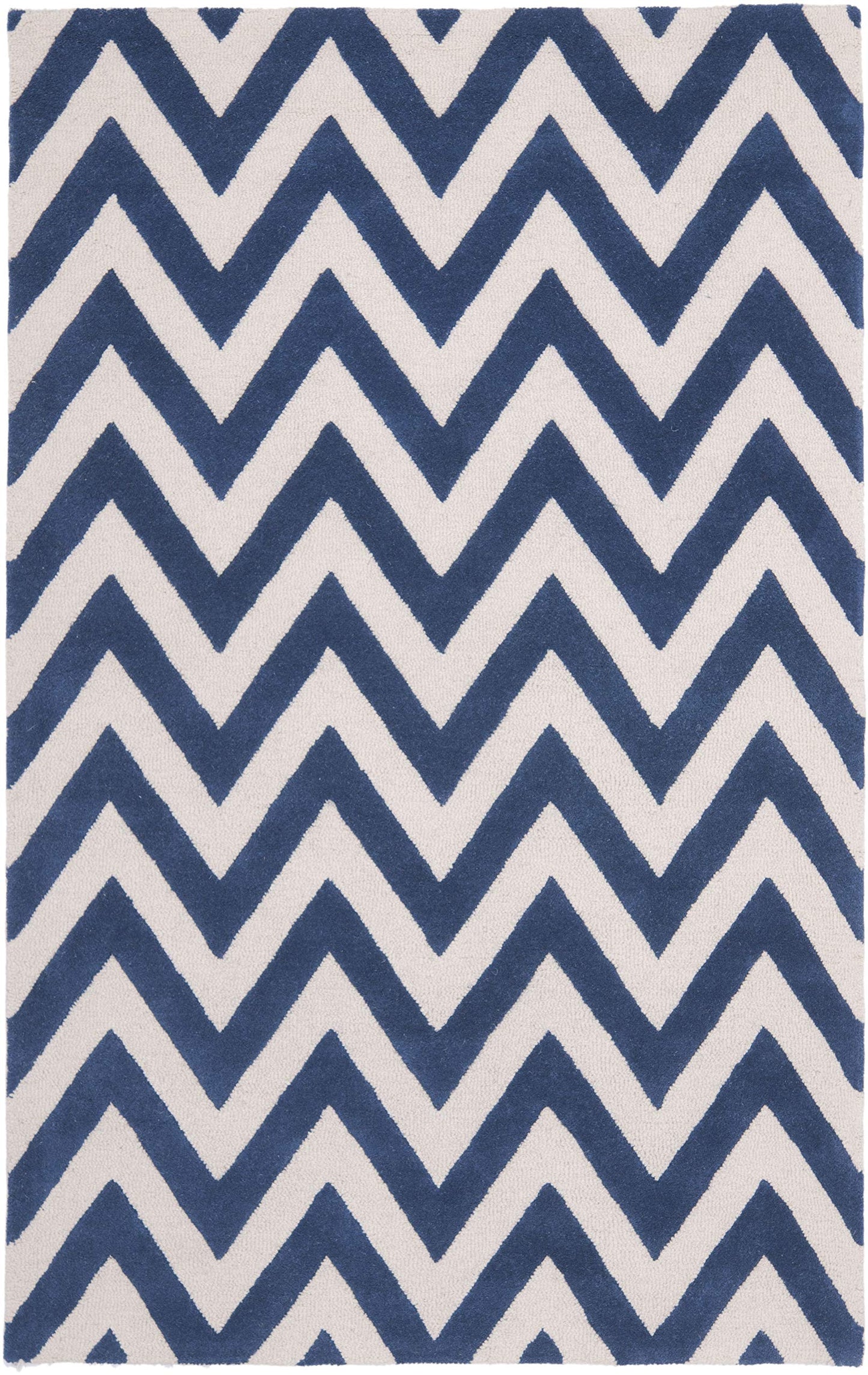 SAFAVIEH Cambridge Collection 6' x 9' Navy/Ivory CAM139G Handmade Chevron Premium Wool Area Rug
