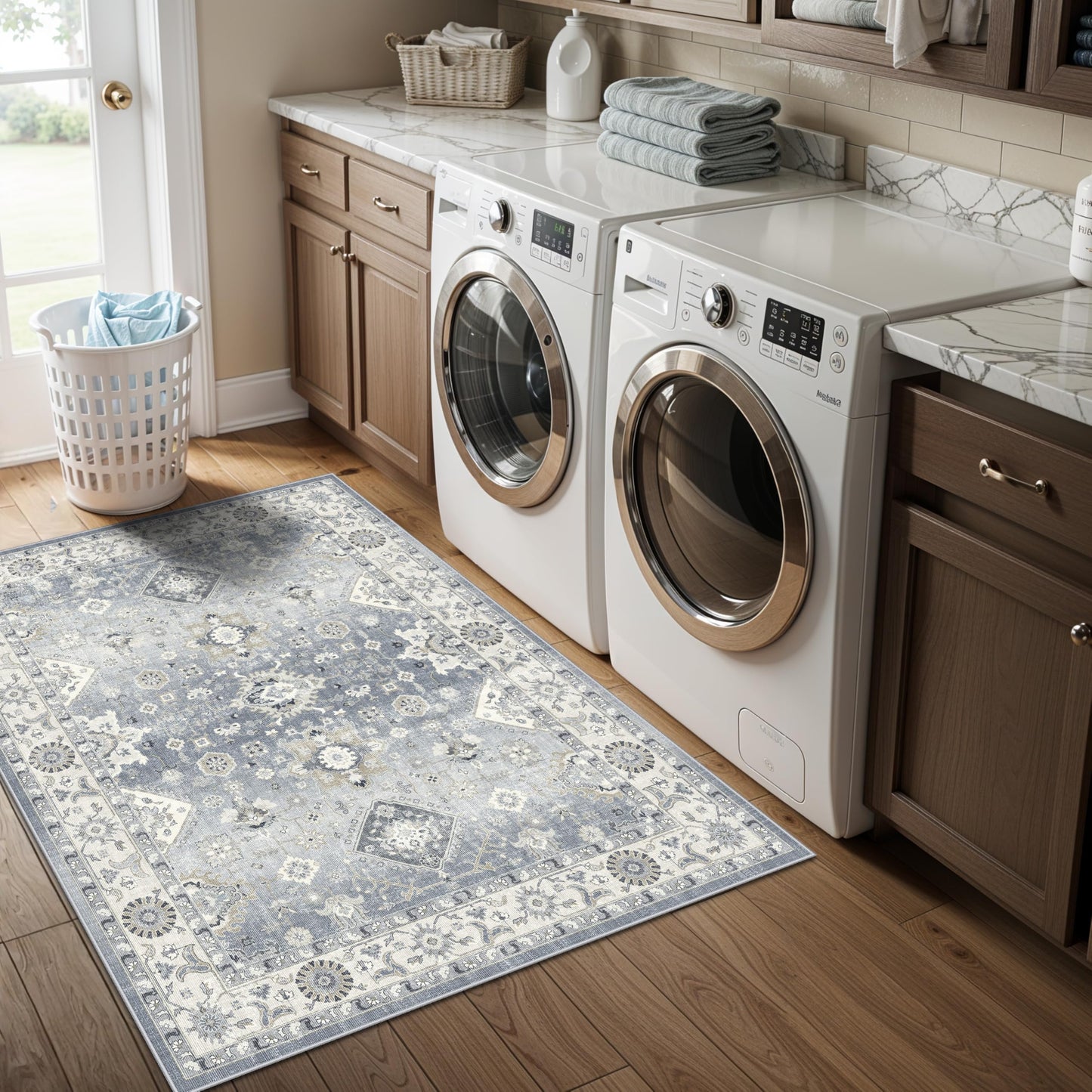 Washable Hallway 3x4 Floor Mats: Farmhouse Non-Slip Kitchen Sink Area Rug Water-Resistant Small Carpet for Living Room Bathroom Thin Soft Doormat Easy-Clean Decorative Rug for Pets Family(3x4,Grey)