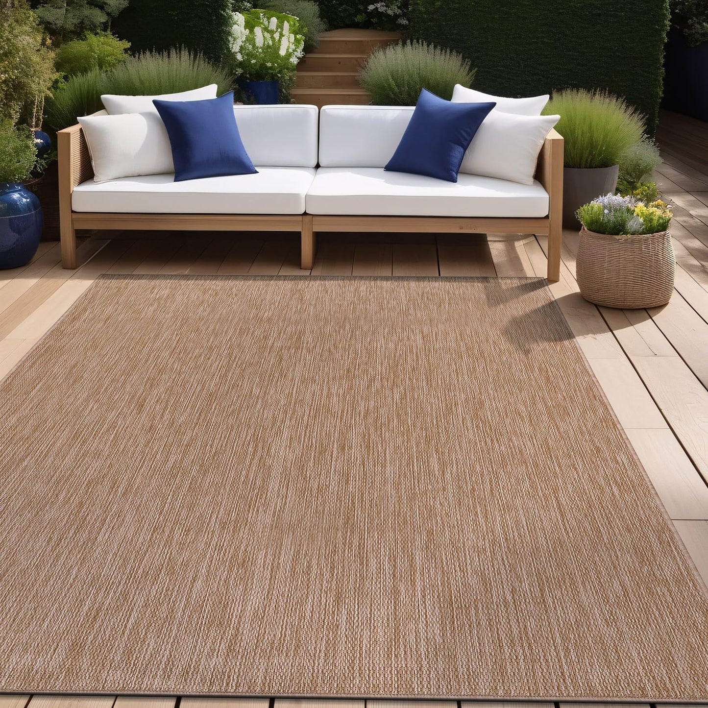 Beverly Rug Indoor Outdoor Rug 6x9, Washable Outside Carpet for Patio, Deck, Porch, Solid Modern Area Rug, Water Resistant, Jute Beige