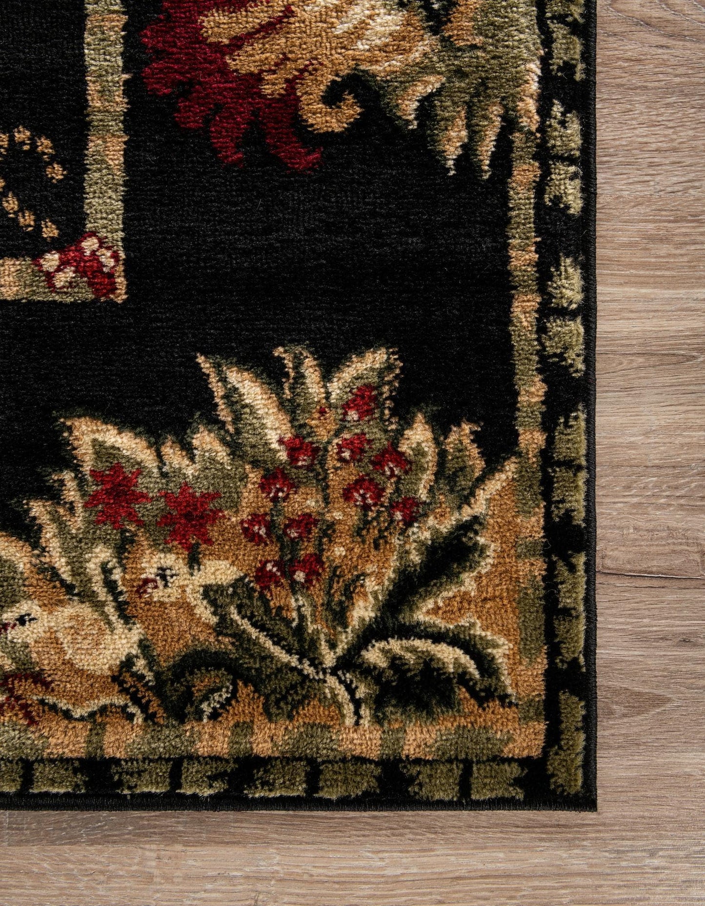 Rugs.com - Pastoral Rug – 7' 10 x 10' Black Easy-Clean Area Rug – Rustic Cabin Lodge Style, Traditional Country Decor for Living Rooms and Dining Rooms