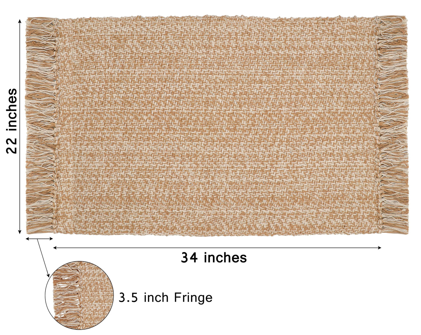 COTTON CRAFT Woven Area Rug - Reversible Boho Farmhouse Rustic Cotton Throw Rug Carpet with Fringe - Machine Washable Accent Mat for Bedroom Living Room Entryway Bathroom Dorm - 22x34 - Tan Natural