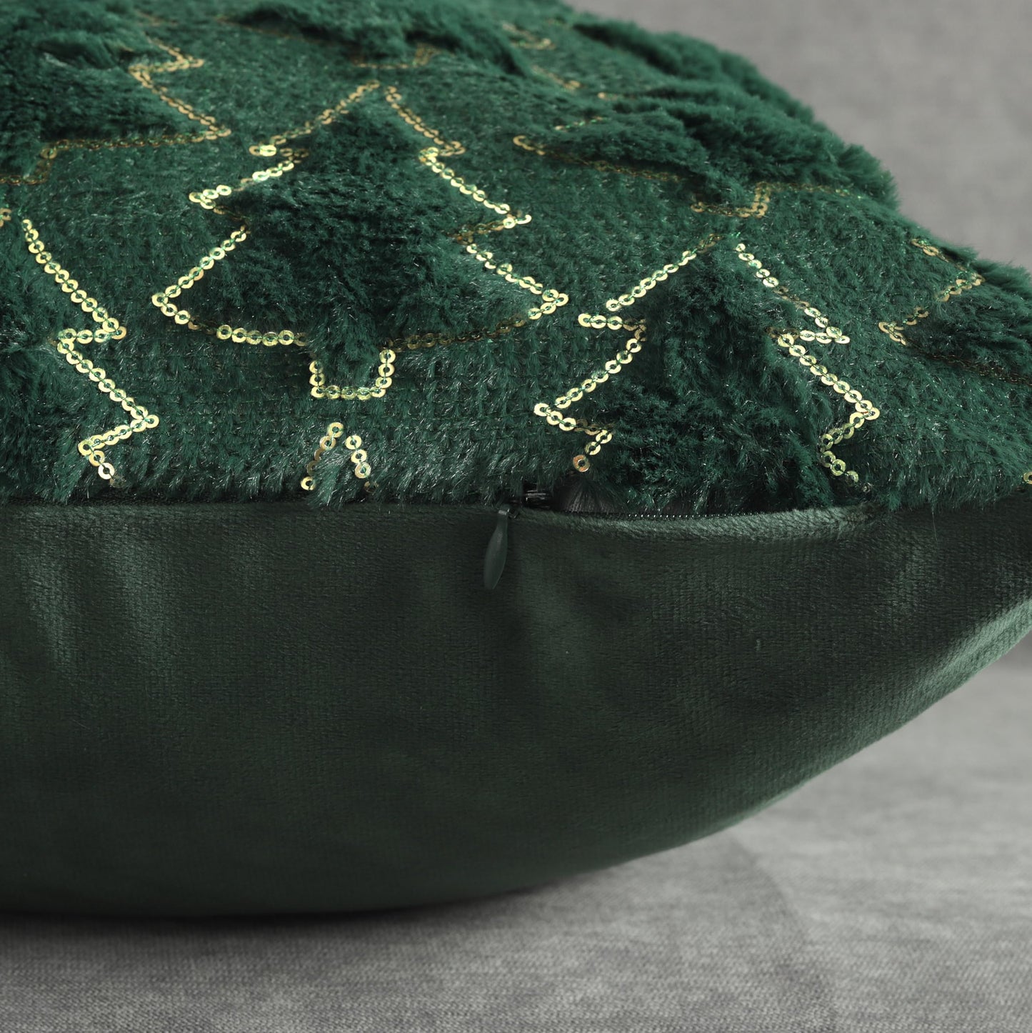 4TH Emotion Christmas Tree Decorative Pillow Covers 18x18 Set of 2, Green Soft Plush Faux Fur Farmhouse Throw Cushion Cases for Xmas Winter Holiday Home Decorations