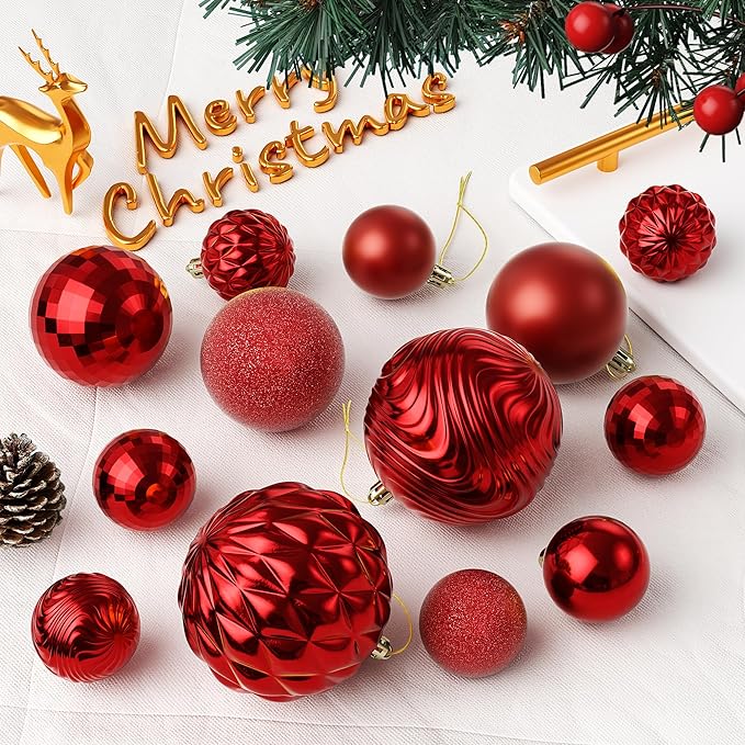 Annecy Christmas Tree Ornaments - 36 PCS Shatterproof Christmas Ball Ornaments Set for Holiday, Wreath & Party Decorations (Multi-Size, Red)