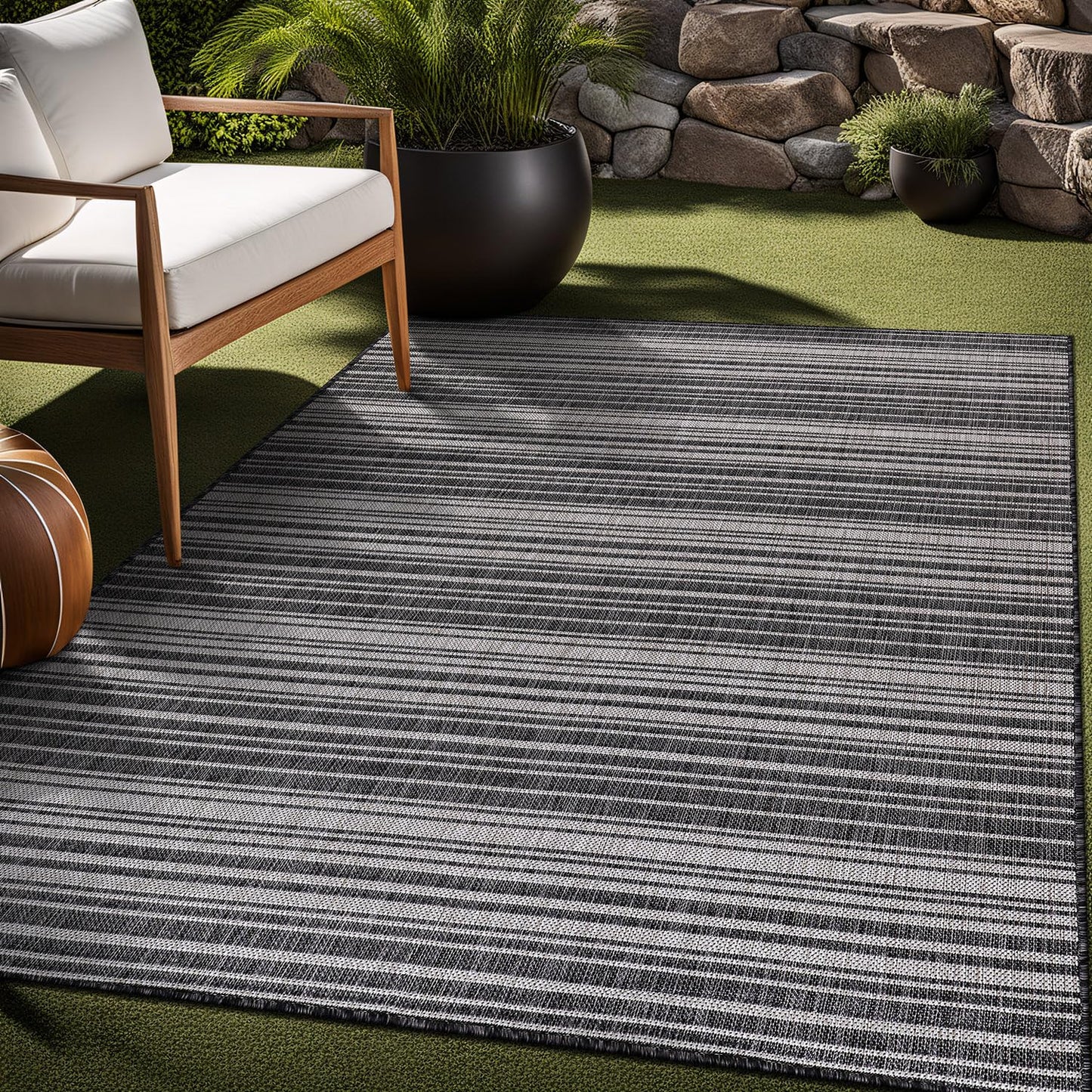 Luul Home Stripe Outdoor Rug 5x7 Washable Outside Carpet for Indoor Patio Porch Waterproof Easy Cleaning Non Shedding Area Rugs Dark Gray 5 x 7