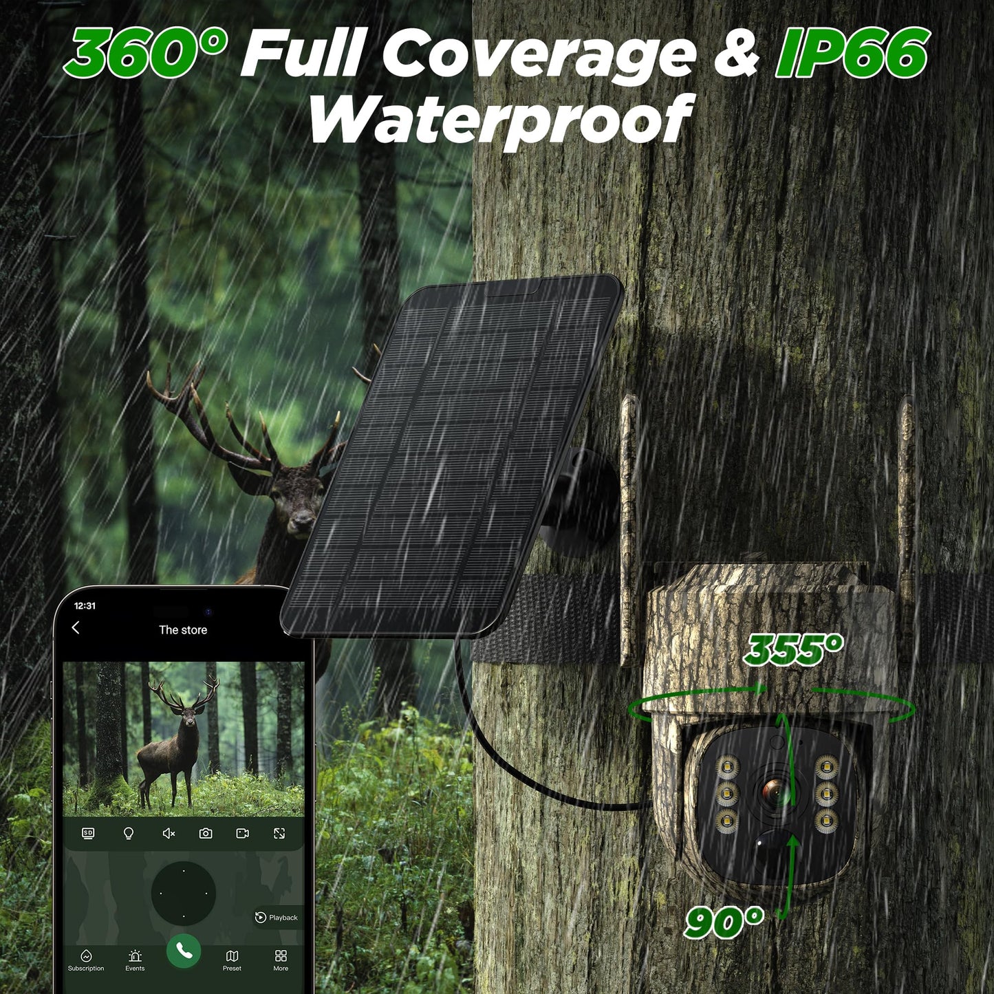 Trail Camera, 4G LTE Cellular Game Cameras with 360° Live Streaming, 2.5K Wildlife Hunting Camera Solar Powered, Security Camera Built-in SIM Card, Night Vision, Motion Activated, Waterproof, 2 Pack