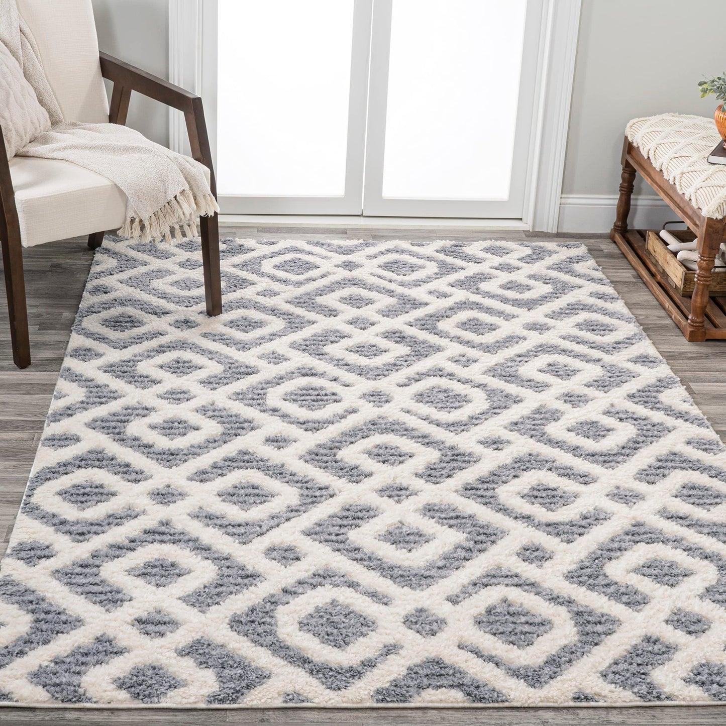 JONATHAN Y Trellis High-Low Cream/Gray Indoor Area Rug 4X6 ft, Astrid Retro for Living Room, Bedroom, Kitchen, Office, Easy-Cleaning, High Traffic, Pet-Friendly, Non-Shedding SNT103B-4