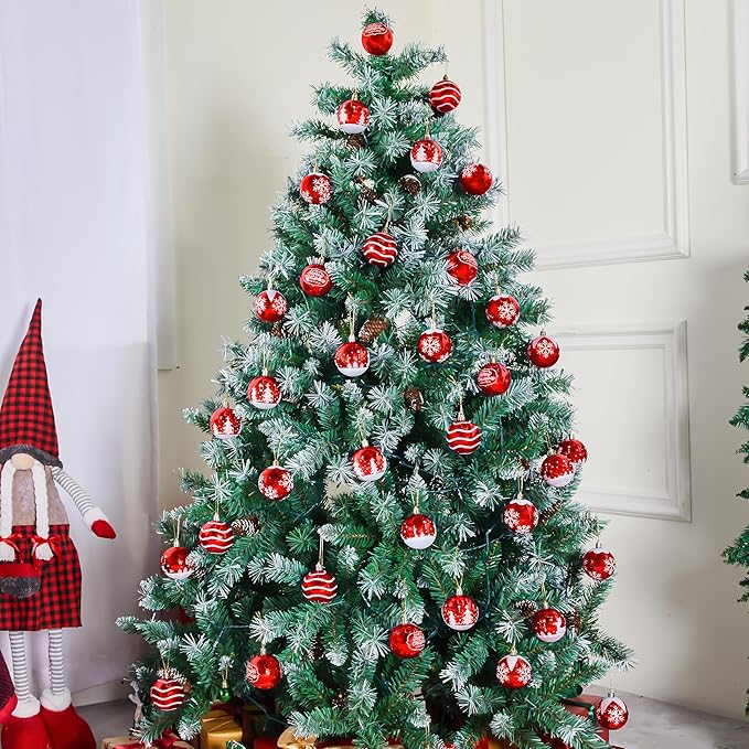 Joiedomi 36 Pcs Red Christmas Ball Ornaments Set, 2.3" Christmas Painting & Glittering Tree Hanging Decoration, Xmas Shatterproof Indoor Decoration for Tree Wreath Holidays Party Supplies