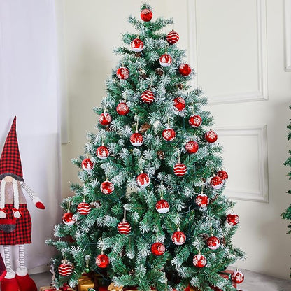 Joiedomi 36 Pcs Red Christmas Ball Ornaments Set, 2.3" Christmas Painting & Glittering Tree Hanging Decoration, Xmas Shatterproof Indoor Decoration for Tree Wreath Holidays Party Supplies