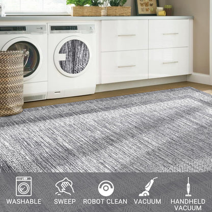GarveeHome Modern Geometric Area Rug 5x7 Distressed Bordered Rug Washable Non Slip Floor Carpet Non Shedding Thin Rug, Soft Low Pile Rug, Contemporary Gray Rug for Dining Room, Living Room