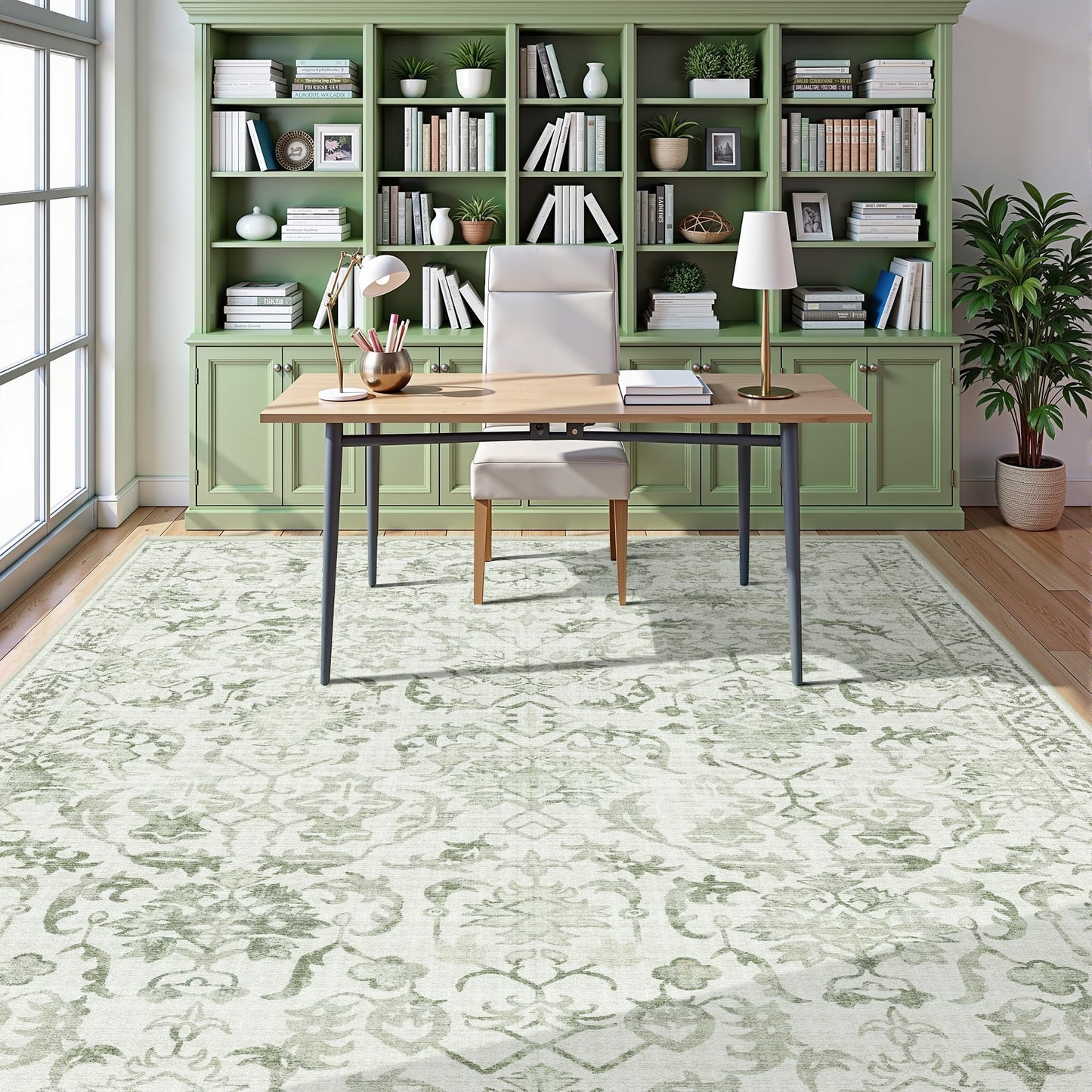 Deerly Sage Rugs 8x10 for Living Room Soft Non-Slip, Large Vintage Area Rug Retro Tribal Farmhouse Stain Resistant Carpet for Bedroom Dining Room Office Guest Room
