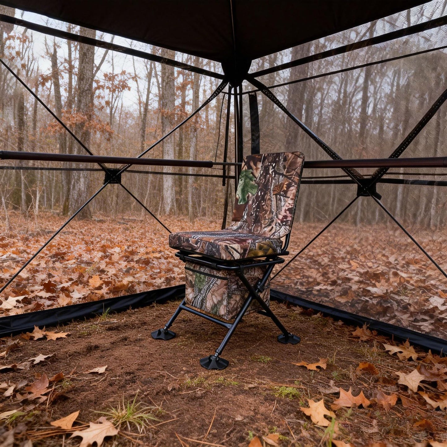 FUNHORUN Hunting Chair with Storage Bag, 360 Degree Silent Swivel Hunting Seat, Camouflage Foldable Ground Blind Chair, Tool-Free Padded Cushion Portable Seat, Lightweight