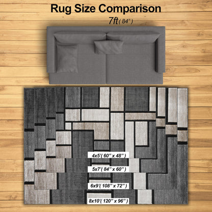 HADBA Modern 4x5 Sand Geometric Living Room Rug - Area Rugs for Living Room Dining & Bedroom - Hand Carved Runner Carpet - Durable Polyester - Non-Fade Stain-Resistant - Turkish Made
