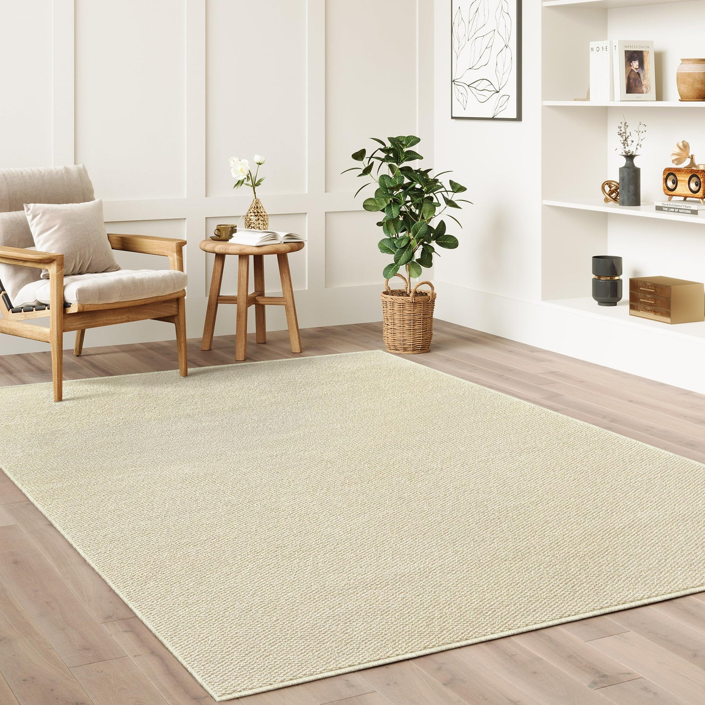 COSOSA Washable Faux Sisal Rug, 6x9 Firm Textured Woven Mat, Indoor-Outdoor Non-Slip Easy-Clean Area Rug, Solid Modern Carpet for Living Room, Bedroom, Kitchen, Entryway, Patio, Cream Beige